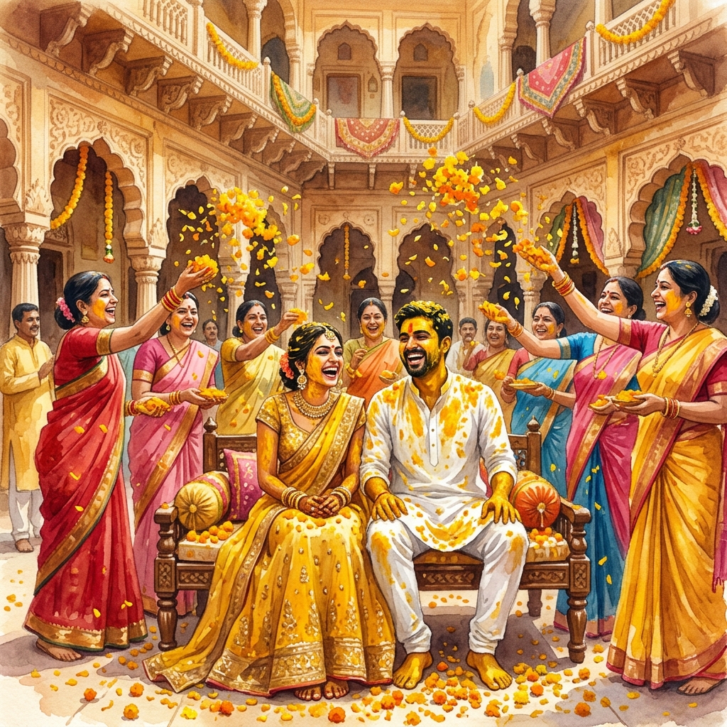 Haldi ceremony in sunlit courtyard